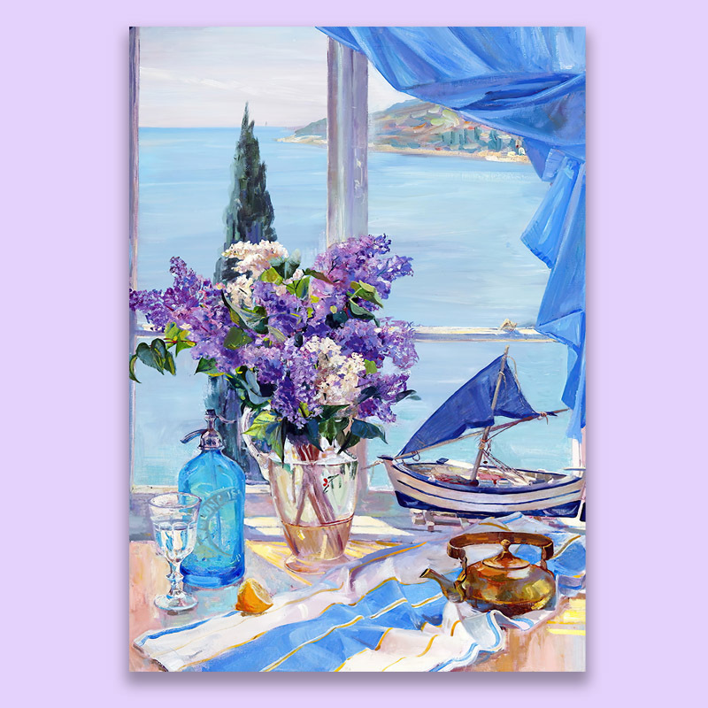 地中海紫色薰衣草理想午后油画风格风景画报海报文艺-阿里巴巴