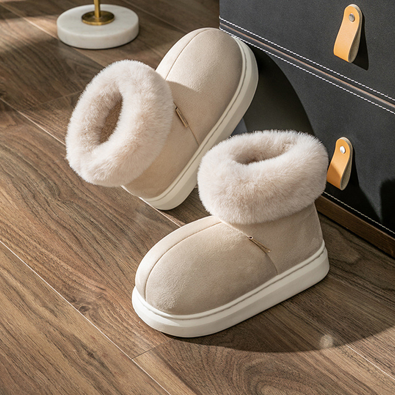 Thick-Soled Cotton Slippers Women's Winter Fleece-lined Indoor Home Bag Heel Confinement Cotton Shoes Big Fur Mouth Autumn and Winter Warm Feeling of Walking on Shit