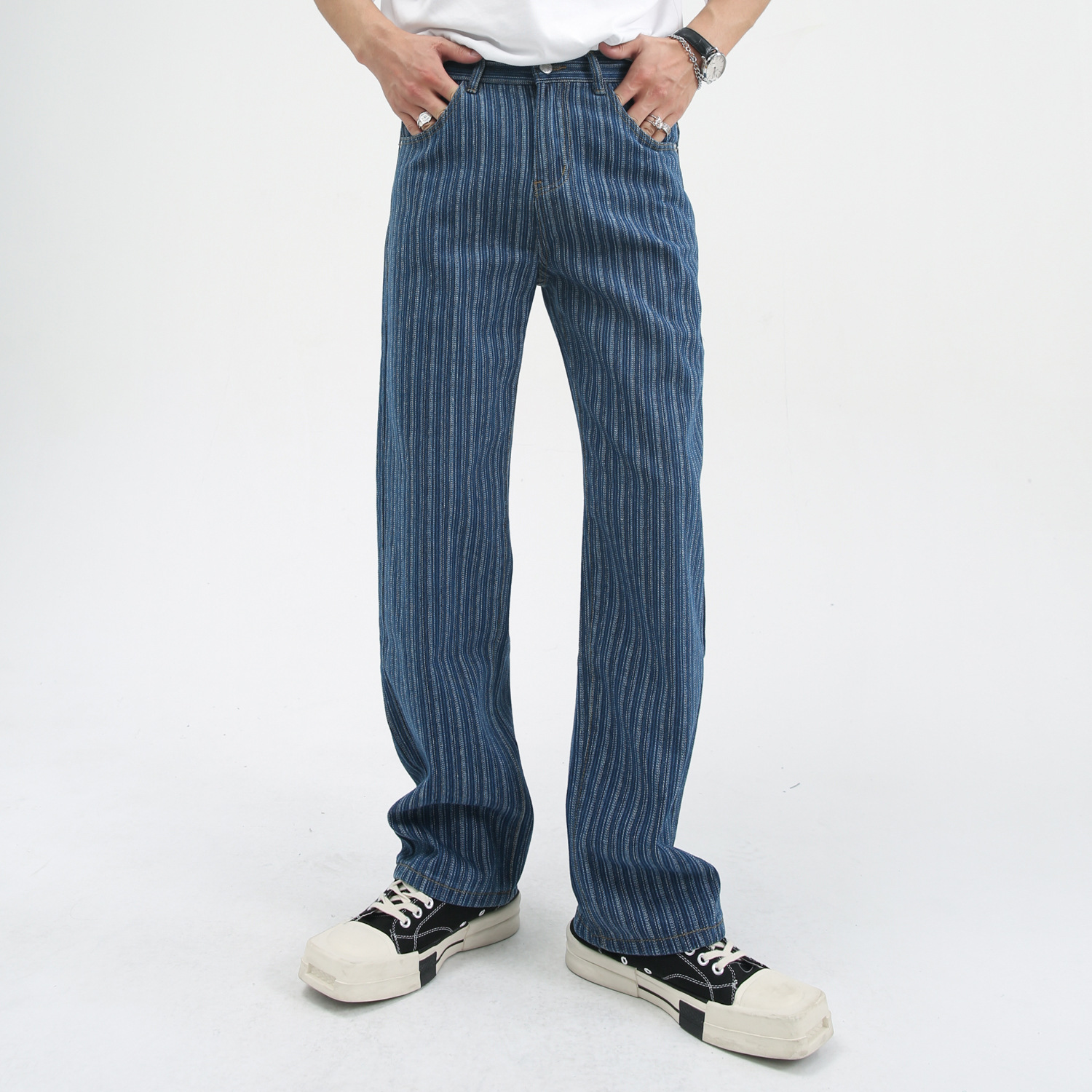 男士条纹运动裤裤春秋牛仔上衣男秋冬款夏季弹力长裤子男韩版男装秋季