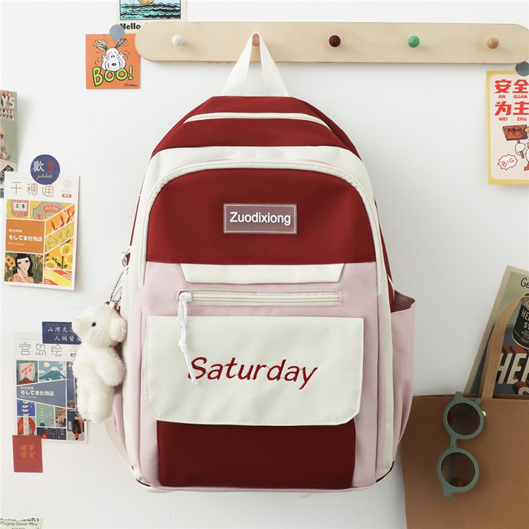 2022 New Japanese and Korean Partysu Contrast Color Five-Piece Backpack Primary School Junior High School College Style Casual Large Capacity Wholesale