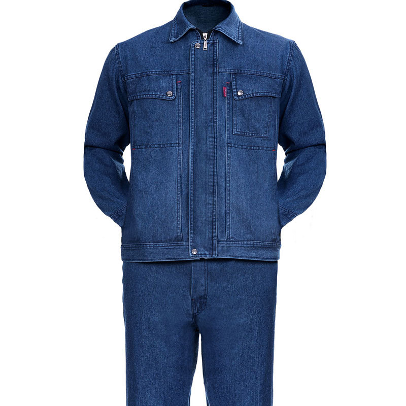 牛仔电焊工作服套装男长袖焊工 烫劳保服工地劳动耐磨加厚男装