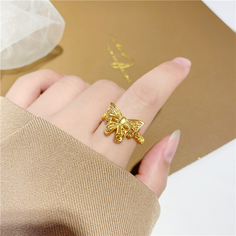 xiaohongshu same style bow ring women‘s opening vietnam placer gold index finger ring hand jewelry women‘s all-match no color fading