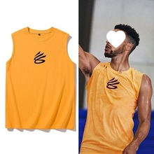 库里篮球背心美式训练服宽松男运动球衣跑步健身坎肩无袖T恤黄色