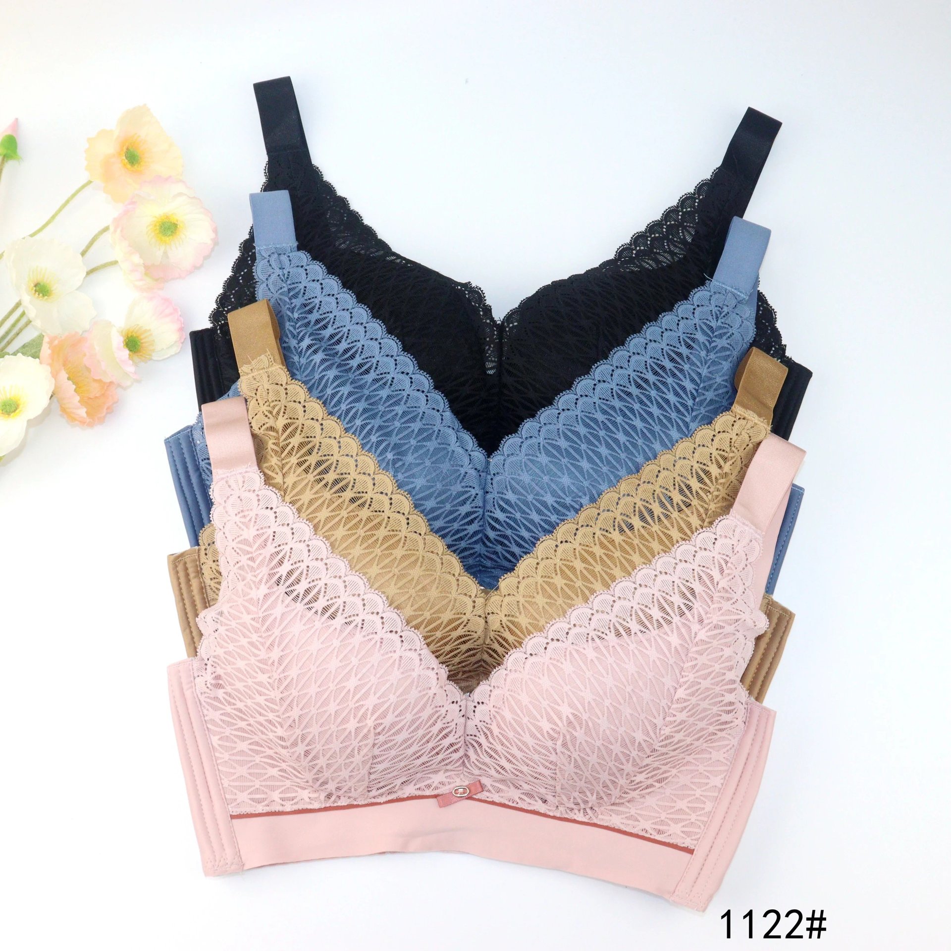 1122#蕾丝聚拢上托文胸亲肤婴儿棉中薄c杯高侧收内衣尾货批发直播