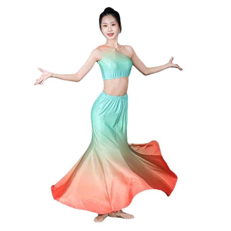 傣族服装新款女表演出服民族舞蹈艺考孔雀舞练功服修身鱼尾裙成人