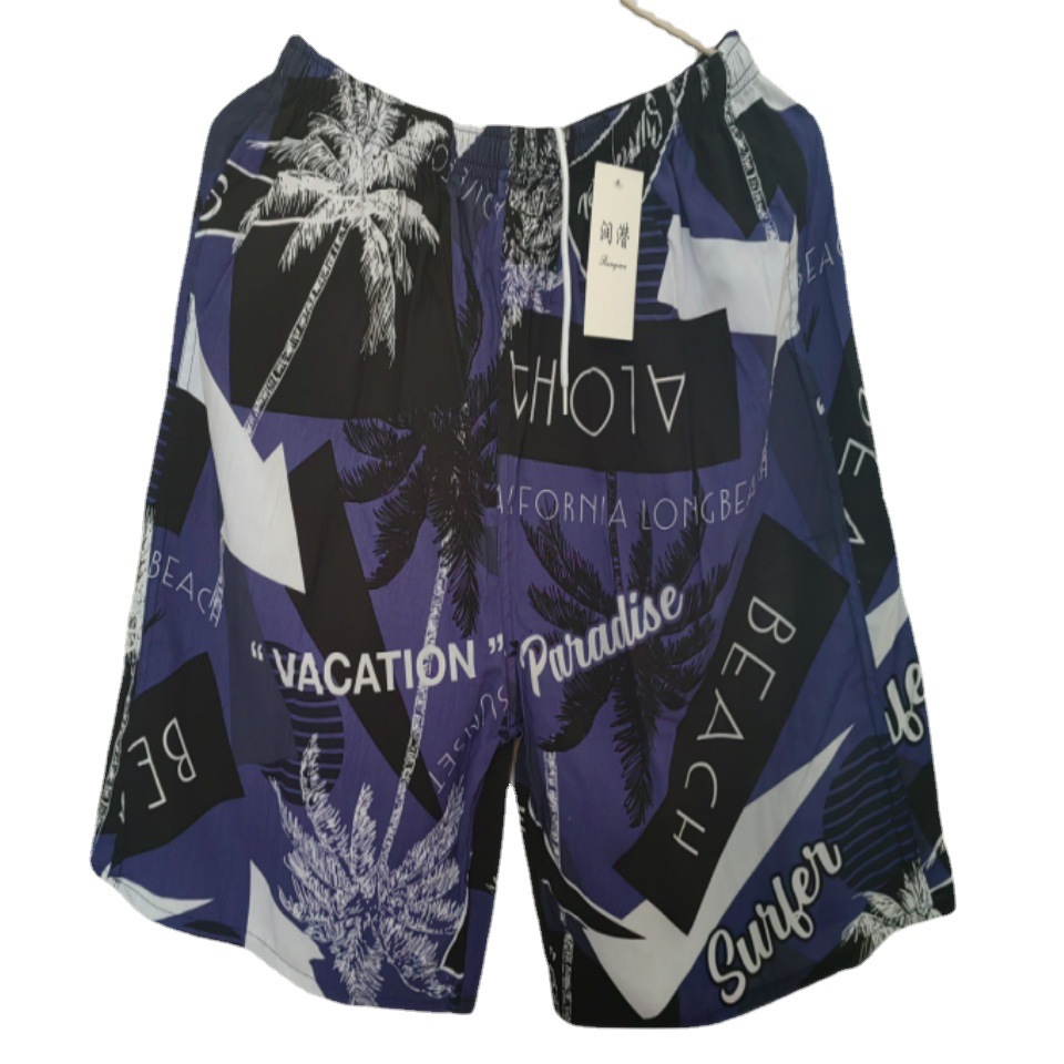 Thin Beach Pants Men's Printed Large Trunks Loose Cotton Silk Casual Shorts Sports Drifting Quick-Drying Shorts Men