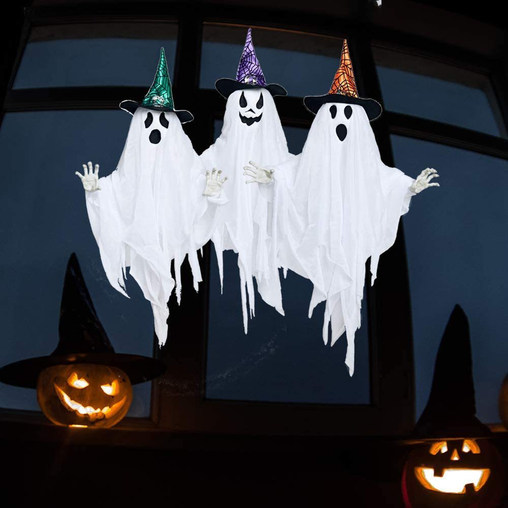 万圣节白色吊鬼带帽子可爱幽灵鬼小吊鬼恐怖氛围布置鬼屋幽灵巫师