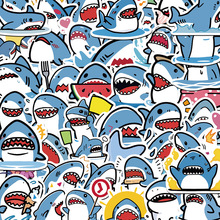 50张热门肥肥鲨AI手账素材贴纸可装饰手机壳电脑水杯防水贴画批发