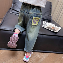 春季新款儿童贴布牛仔裤2024年韩版女童老爹裤网红童装一件代发潮