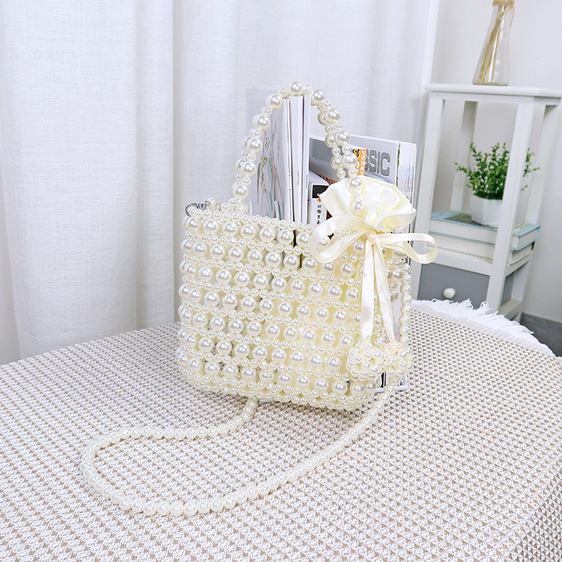 手工编织珍珠包diy串珠成品手提包菜篮包简约镂空手机斜跨包手拎