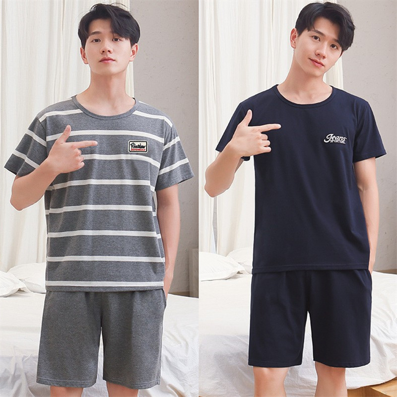 Cotton Men's Pajamas Summer Short Sleeve Shorts Home Wear Spring and Summer Sports Leisure Thin Loose Outfit Wholesale