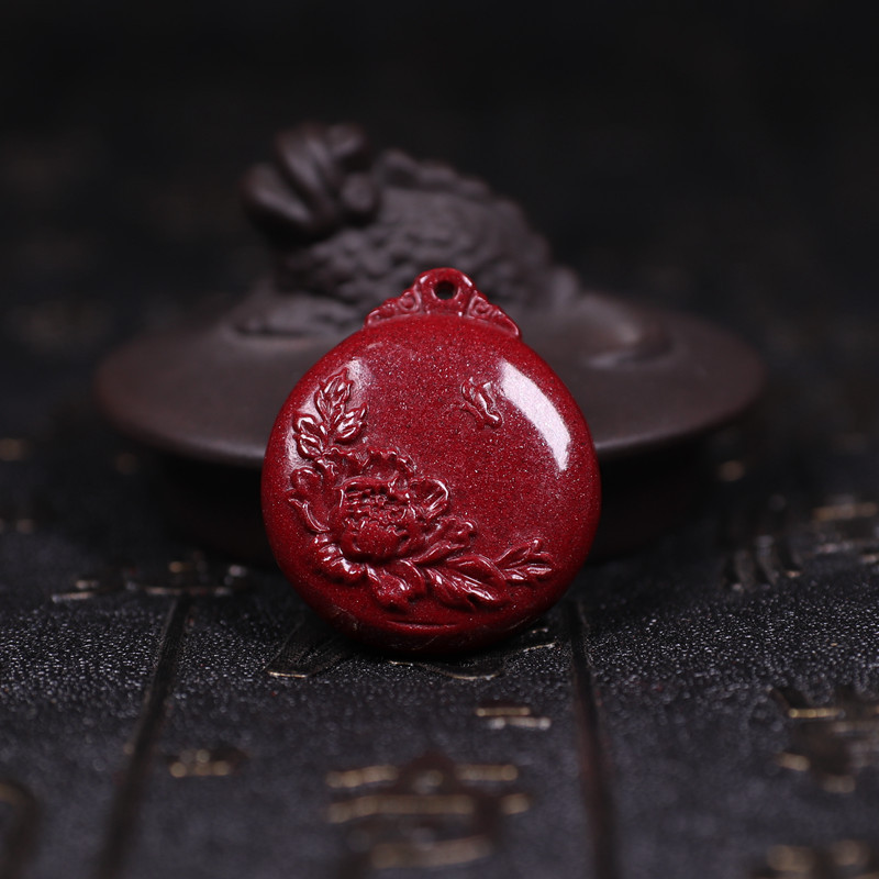 天然朱砂紫金砂帝王砂花开富贵吊坠挂配件件本命年真朱砂才辟邪