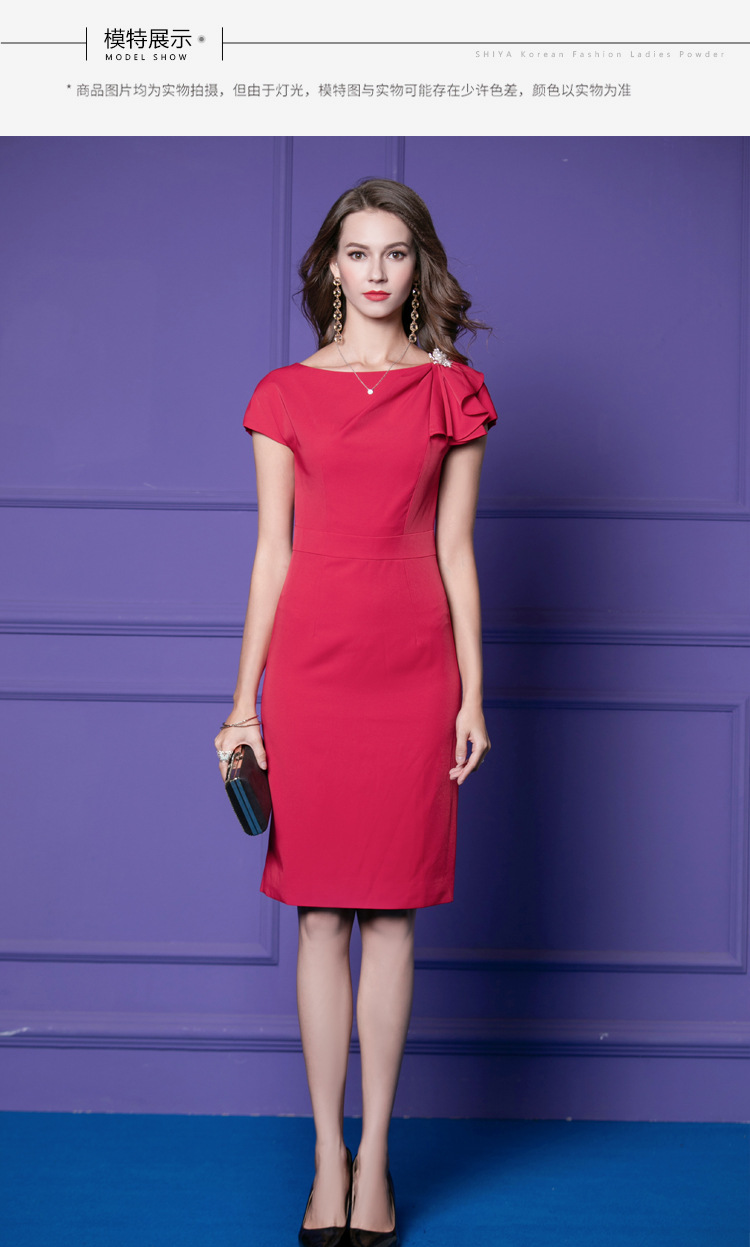 2022夏季新款红色连衣裙女中长款气质修身名媛镶钻宴会晚礼服女装