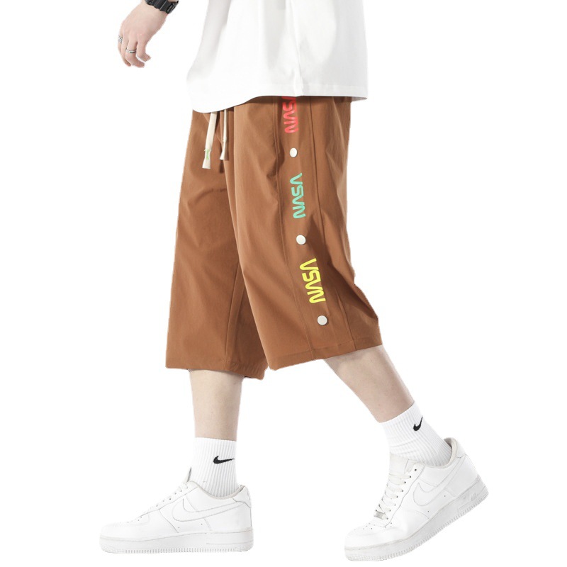 Nasa Joint Name Ice Silk Cropped Pants Men's Summer Cool Fashion Brand Casual Shorts Boys Sports Cropped Pirate Shorts Thin