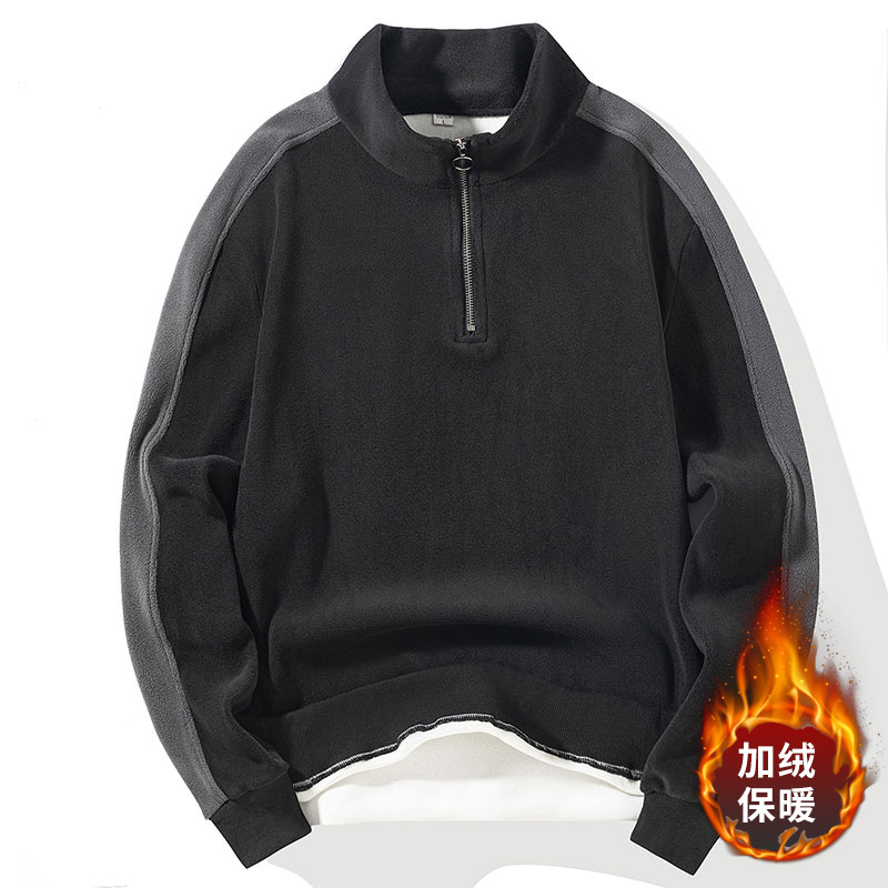 立领半拉链卫衣男秋冬款上衣套头衫男士加厚款秋衣2023新款潮流宽