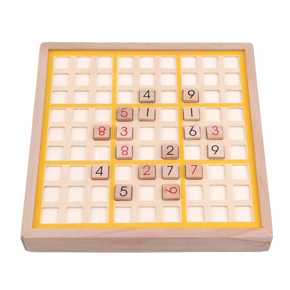 木制早教数独游戏盒 四六九宫格数独棋玩具 逻辑思维桌面挑战游戏