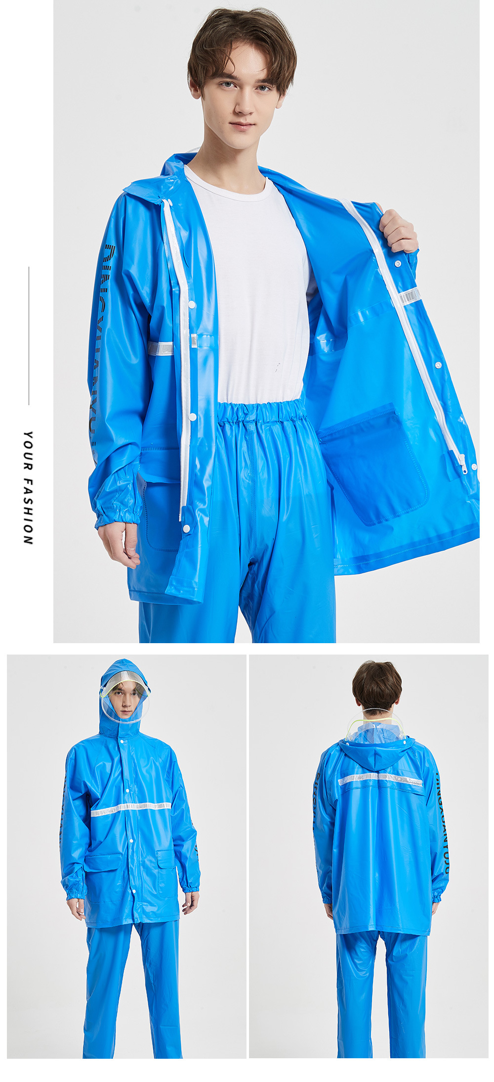源头工厂 夏季透明分体雨衣雨裤套装男女成人时尚骑行全身防水衣