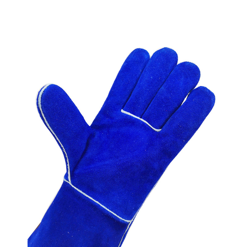 14寸牛二层皮电焊手套蓝色防割防刺劳保园艺搬运采矿手套
