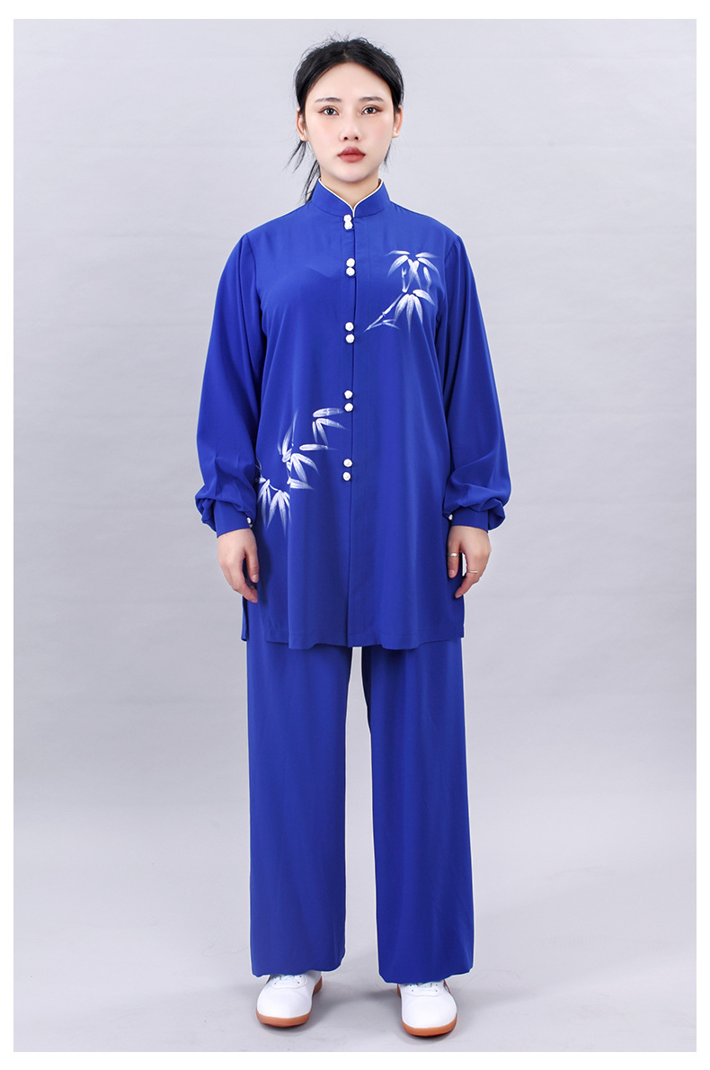 宏情手绘竹叶太极服男女团体武术表演服太极拳练功服女长袖晨练服