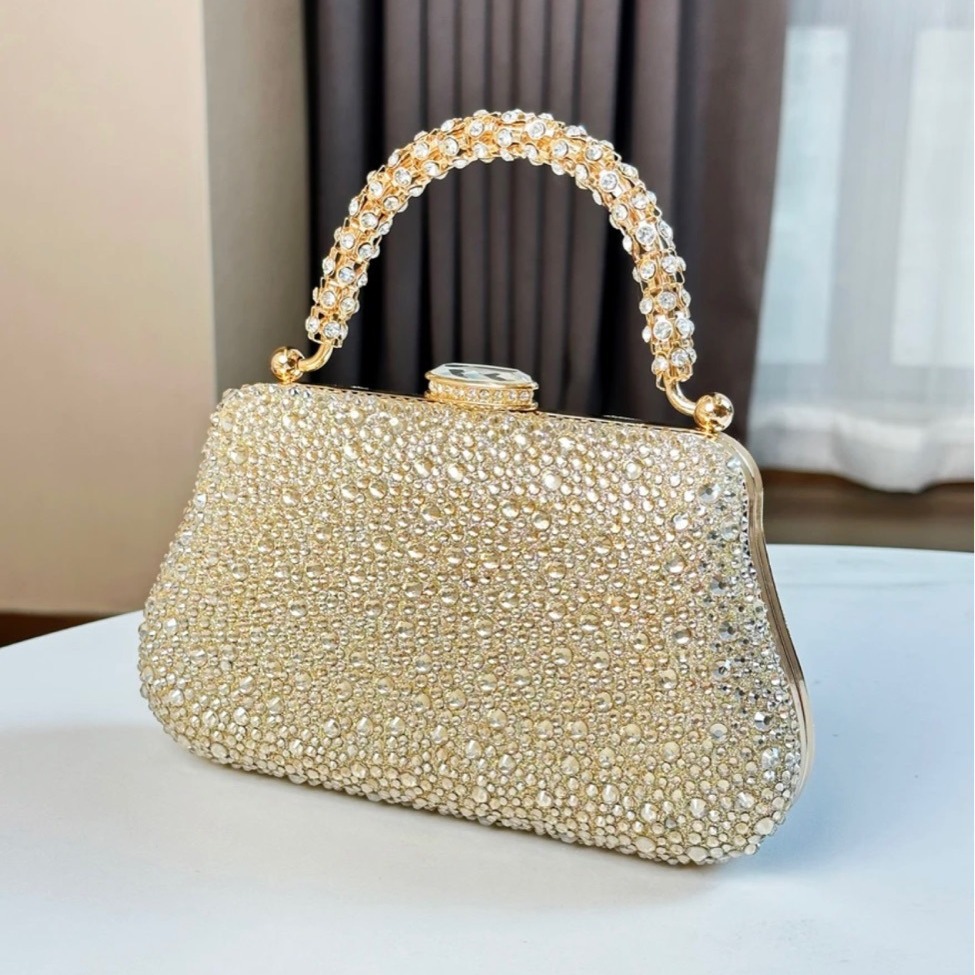 2024新款外贸跨境烫钻手提包晚宴包女晚会包宴会礼服小包链条单肩