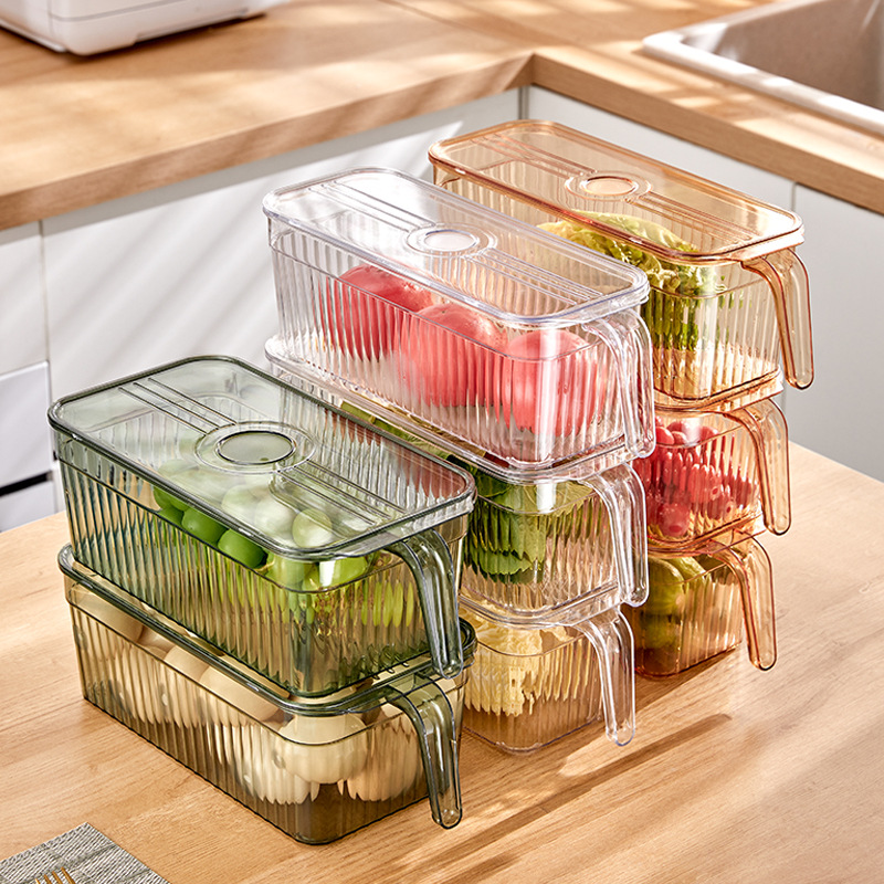 New Refrigerator Storage Box Food Partition with Handle Storage Basket Egg Basket Kitchen Seasoning Collection Plastic Box