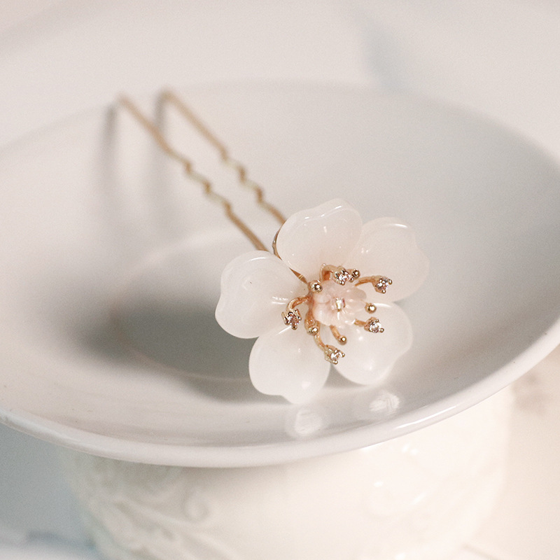 发簪古风简约古装汉服头饰新娘妆丸子头盘发u型白色小簪子