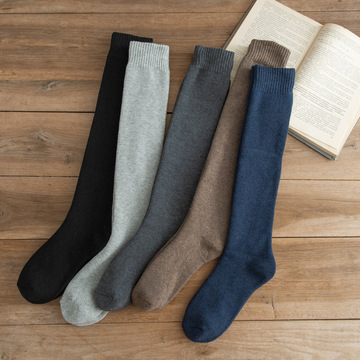 长袜及膝袜大码高筒小腿袜冬季加绒加厚保暖男毛圈长筒棉袜毛巾袜