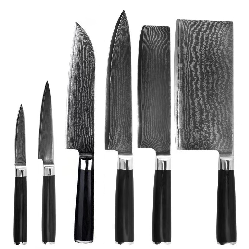 Damascus Steel Kitchen Knife Household Black Color Wooden Handle Chef Knife Chef Knife Used in Kitchen Western Cooking Knife Suit