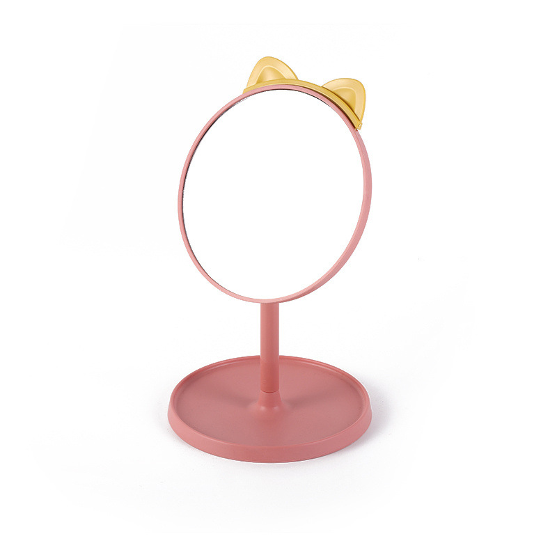 Makeup Mirror Household Desk Desktop Vanity Mirror Cute Deer Horn Rotating Makeup Mirror Student Dormitory round Bottom Small Mirror