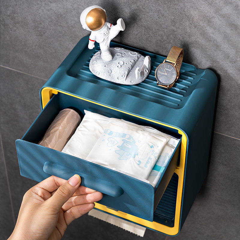 Toilet Tissue Box Toilet Paper Holder Toilet Paper Toilet Paper Roll Holder Storage Rack Waterproof Punch-Free Wall-Mounted