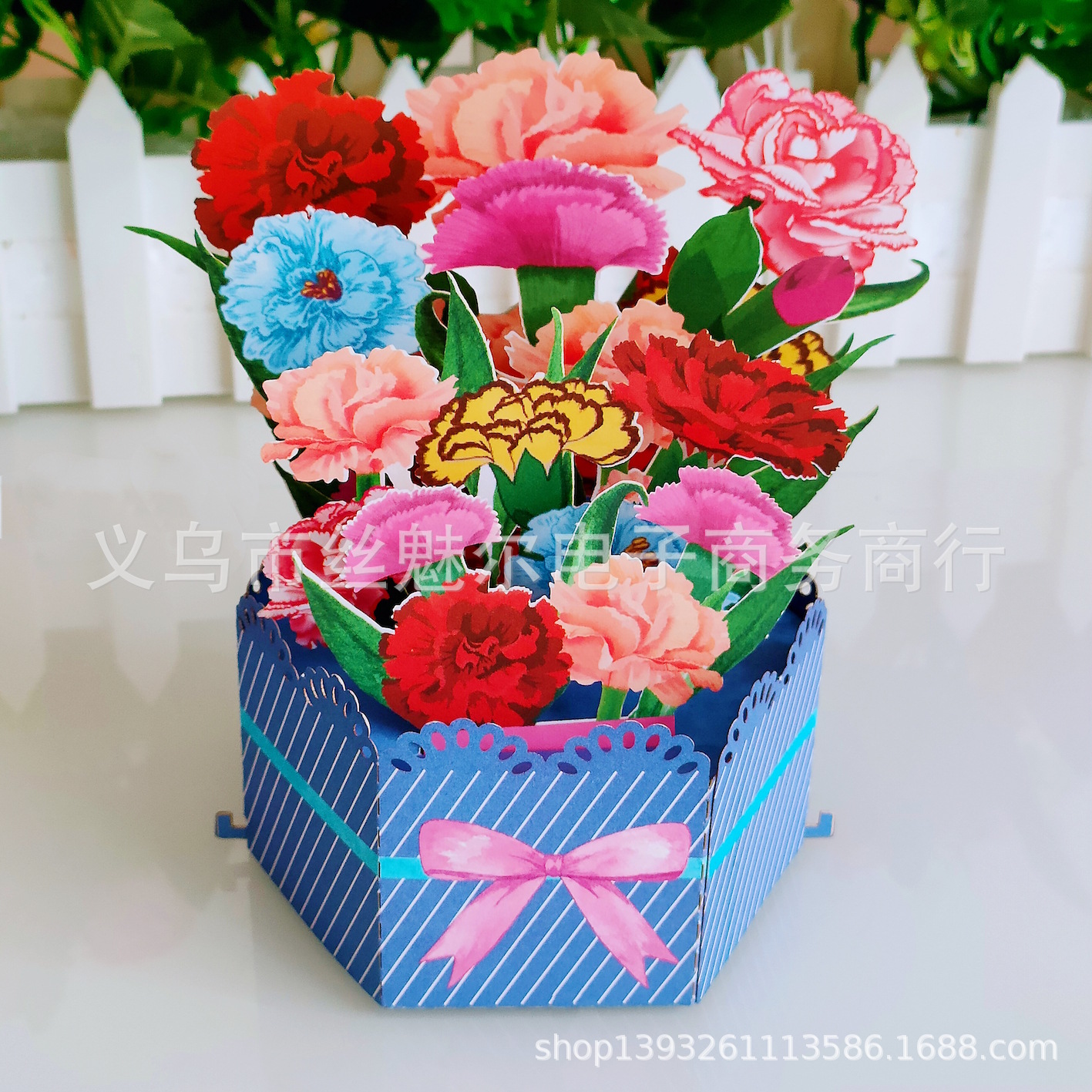 康乃馨创意立体母亲节贺卡弹出式盒状3d pop up box card