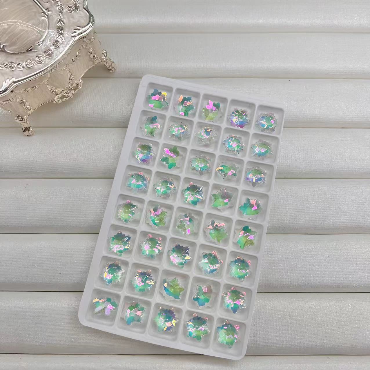 12mm Snowflake Coated Powder Bag Green Transparent Color Series K9 Nail Beauty Rhinestone Ornaments Accessories Wholesale