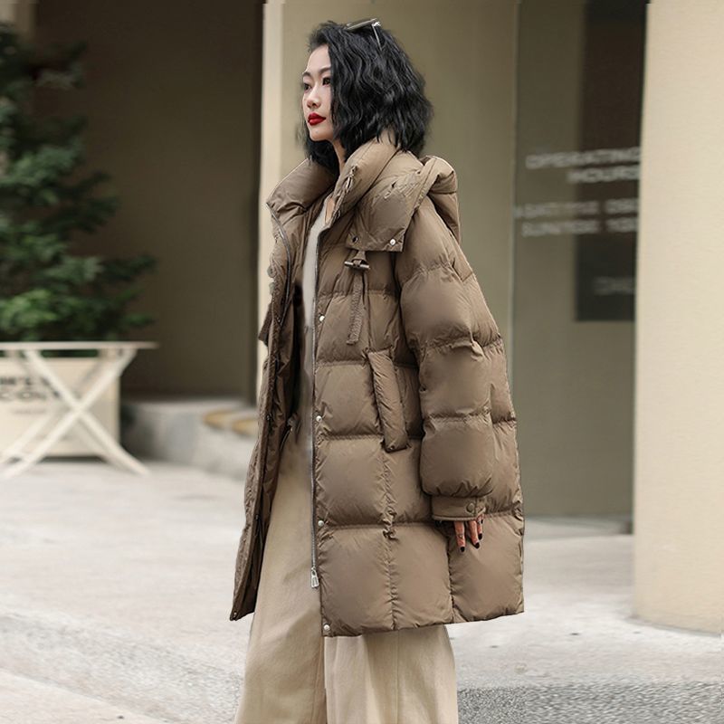 连帽棉服女中长款2025新款休闲棉衣韩版加厚宽松棉袄外套ins黑色