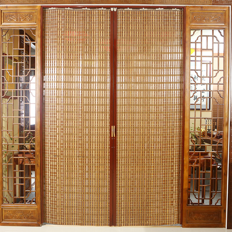 竹帘子门帘推拉门简易折叠隔断窗卷帘竹帘门遮光移门商铺家用屏风
