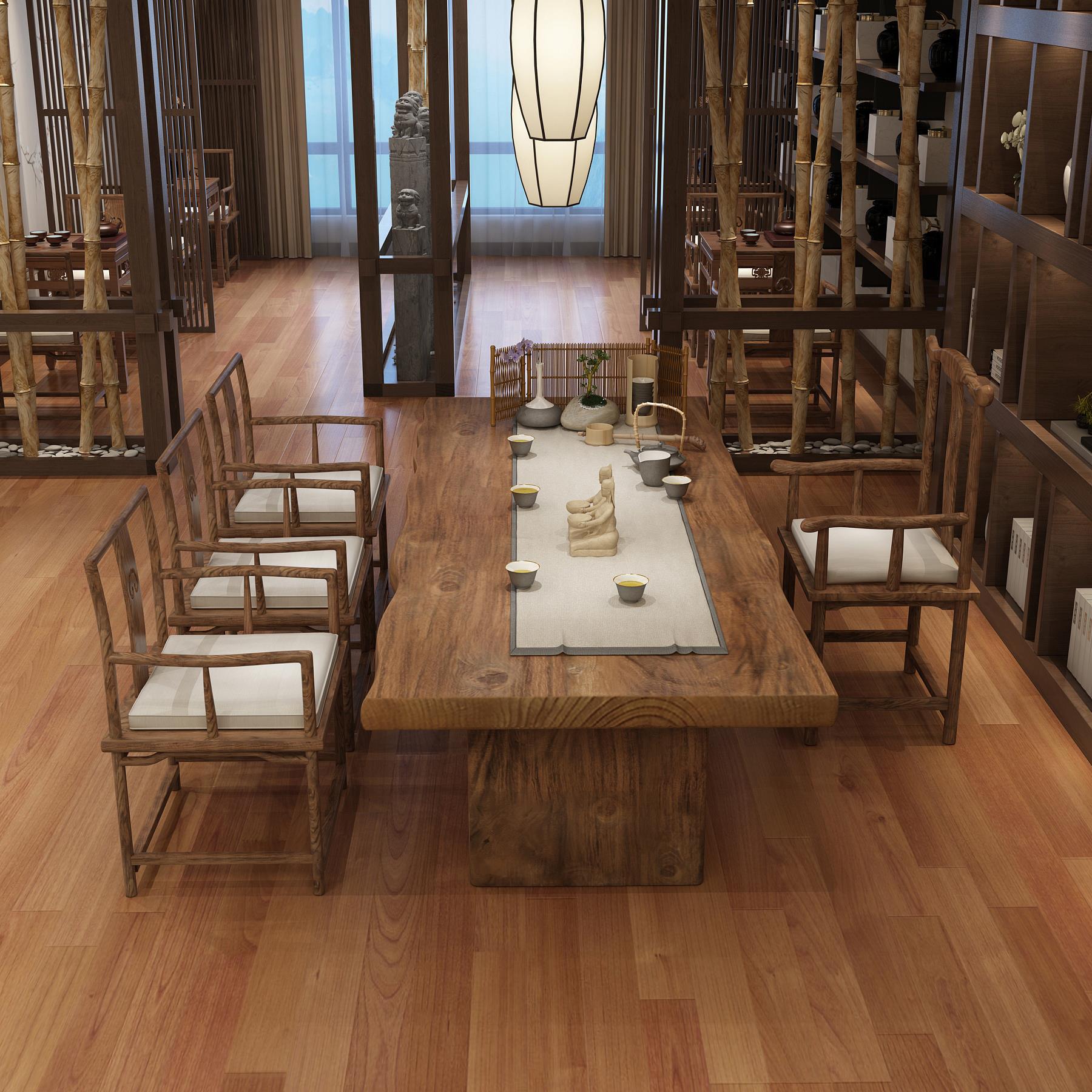 新中式茶桌椅组合 客厅功夫茶台 会客室禅意大板实木泡茶桌子