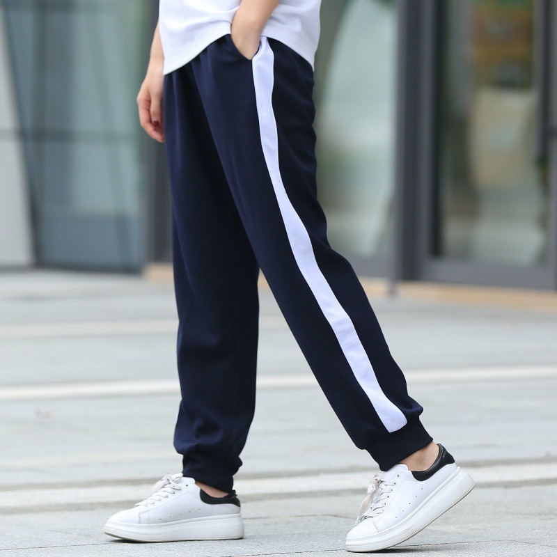 小学生校服校裤一条杠束脚男女缩白边深蓝色一道杠初中高中生裤子