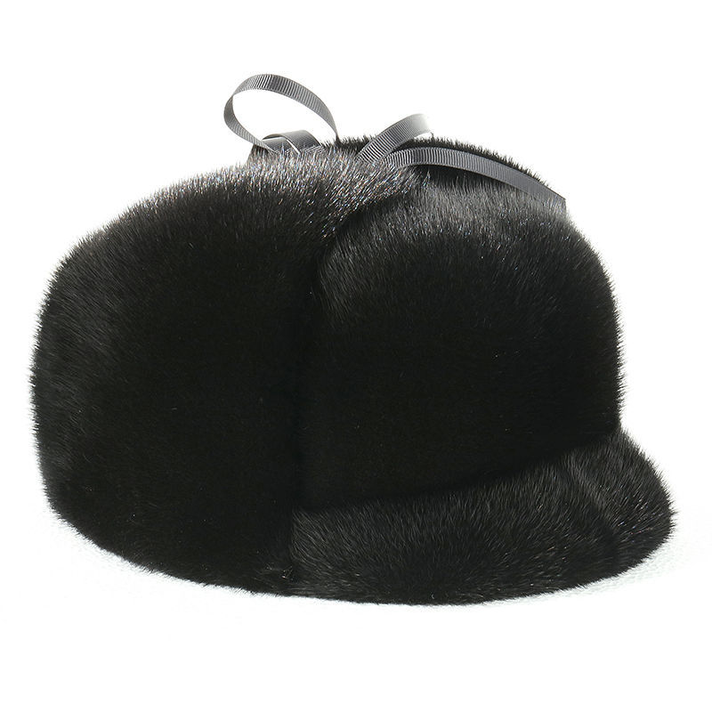 冬季水貂皮毛帽子男中老年保暖护耳雷锋帽整貂皮草水貂皮棉帽