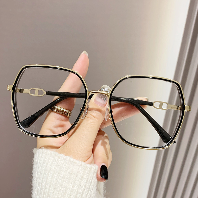 2023 Spot Direct Supply Anti-Blue Light European and American Plain Glasses Eye Protection Glasses Cross-Border Fashion Large Rim Metal Glasses Gradient