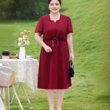 2024新款结婚礼服连衣裙喜婆婆婚宴装洋气红色喜服胖妈妈夏装裙子