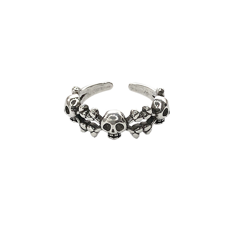 Zhiyun Skull Silver Ring Non-Fading Personality Hand Jewelry Cross-Border Design Sense Niche Advanced Open Ring for Women