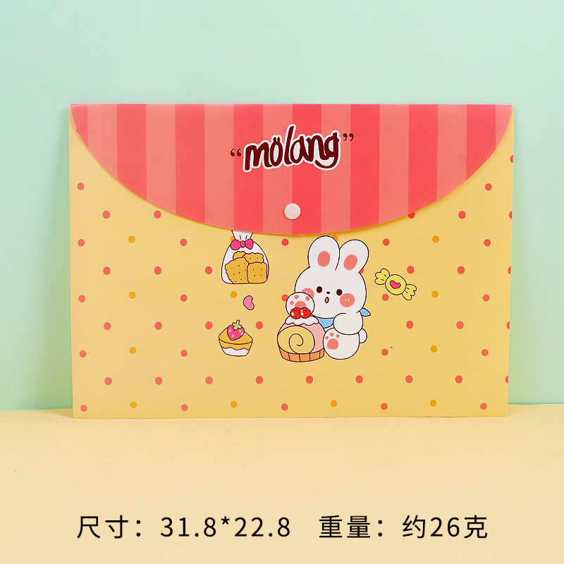 Cartoon A4 File Bag Adorable Rabbit Snap Button Buggy Bag Student File Bag Test Paper Document Buggy Bag Office Information Bag