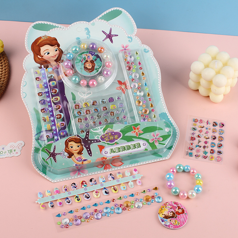 Children's Manicure Dress-up Set Cartoon Princess Nail Sticker Painting Handmade DIY Beaded Nail Sticker Ornament Toy