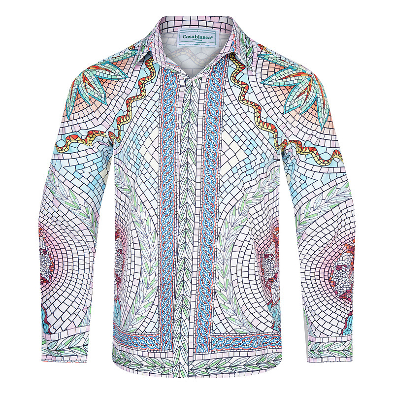 卡萨布兰卡琳琅波普肖像印花休闲宽松夏威夷男女情侣长袖衬衫潮