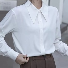 尖领纯色韩版通勤衬衫女春装新款衬衫百搭宽松叠穿衬衫