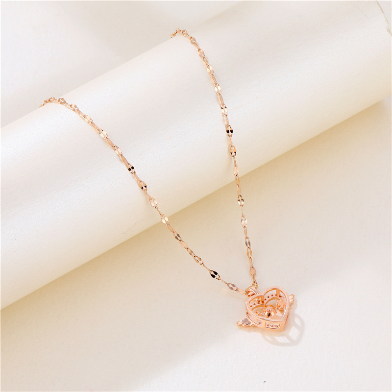 Titanium Steel Necklace Women's Love Angel Jeweled Pendant Korean Fashion Ol Simple Rose Gold Zircon Clavicle Chain Necklace