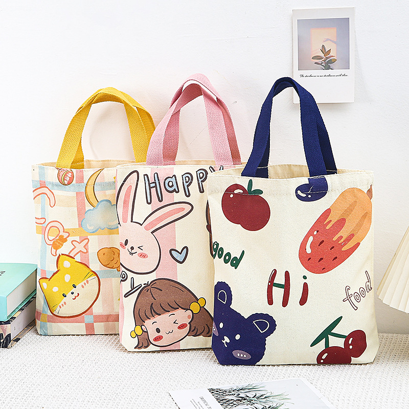 Canvas Handbag Fresh Canvas Bag Student Hand Bag Work Hand Bag Small Cloth Bag Lunch Box Bag Small Size