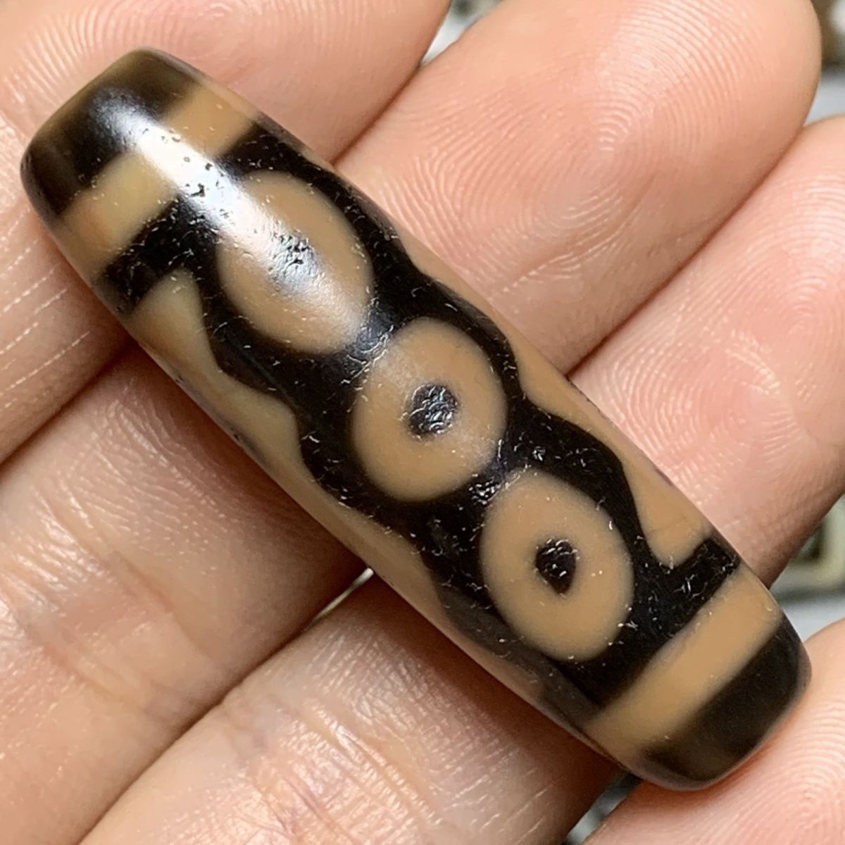 一物一图天然玛瑙真品老料高油牙黄至纯朱砂三眼天珠41*10.