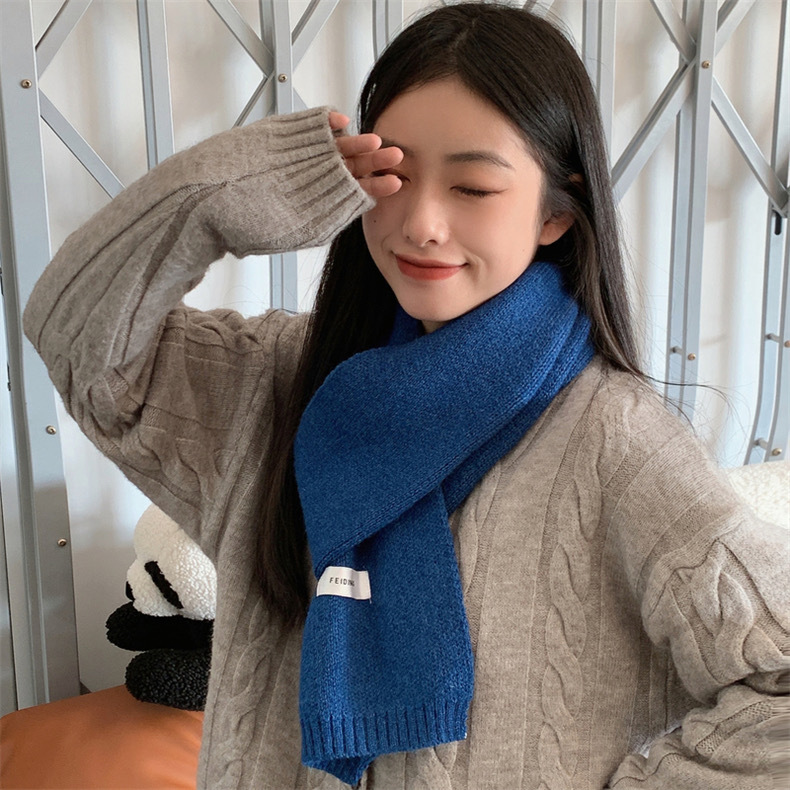 冬季新款纯色保暖围脖情侣男女款针织毛线围巾批发小围巾一件代发