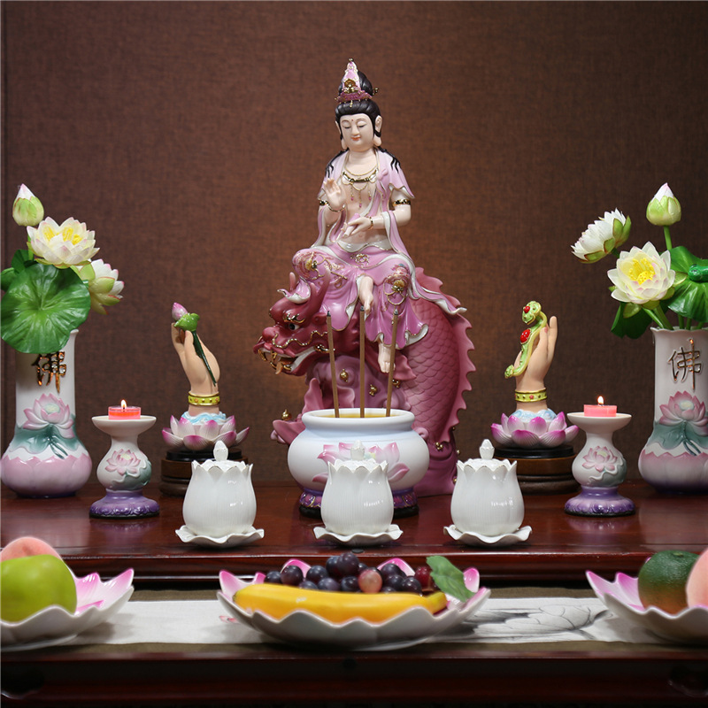 21吋鳌鱼观音坐像佛像供奉观世音菩萨家用佛教佛堂陶瓷摆件桌面