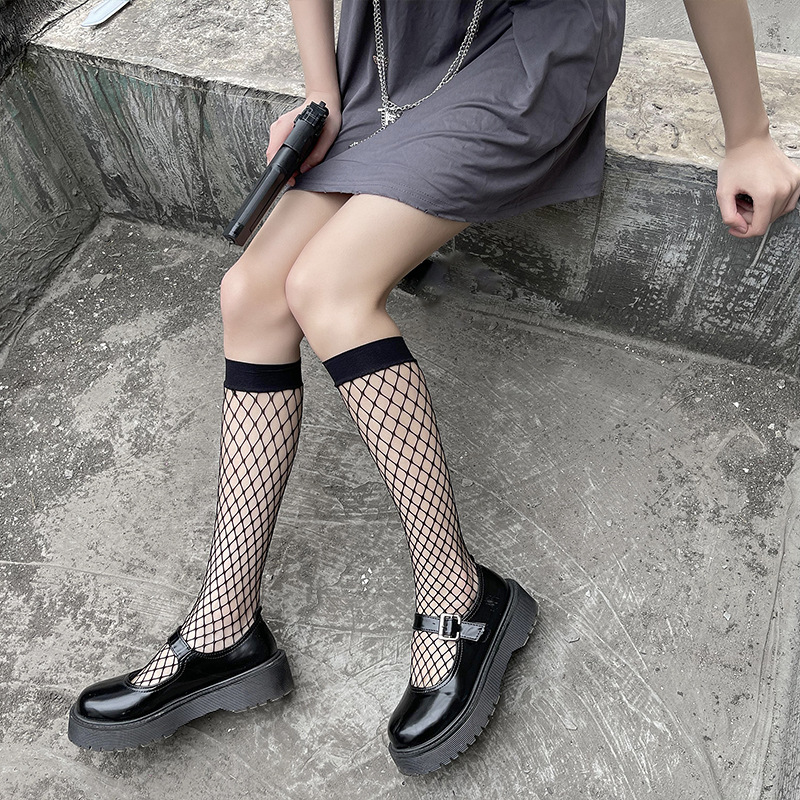 渔网袜黑丝镂空性感ins潮欧美网格黑丝袜春夏新款网红中网小腿袜